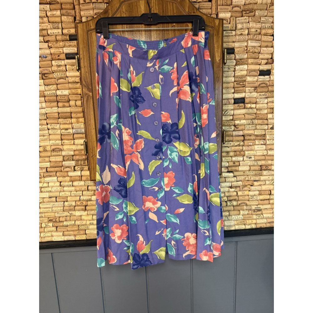 Vintage 90s Alfred Dunner Skirt Floral Purple Midi Boho Cottagecore USA Sz 12